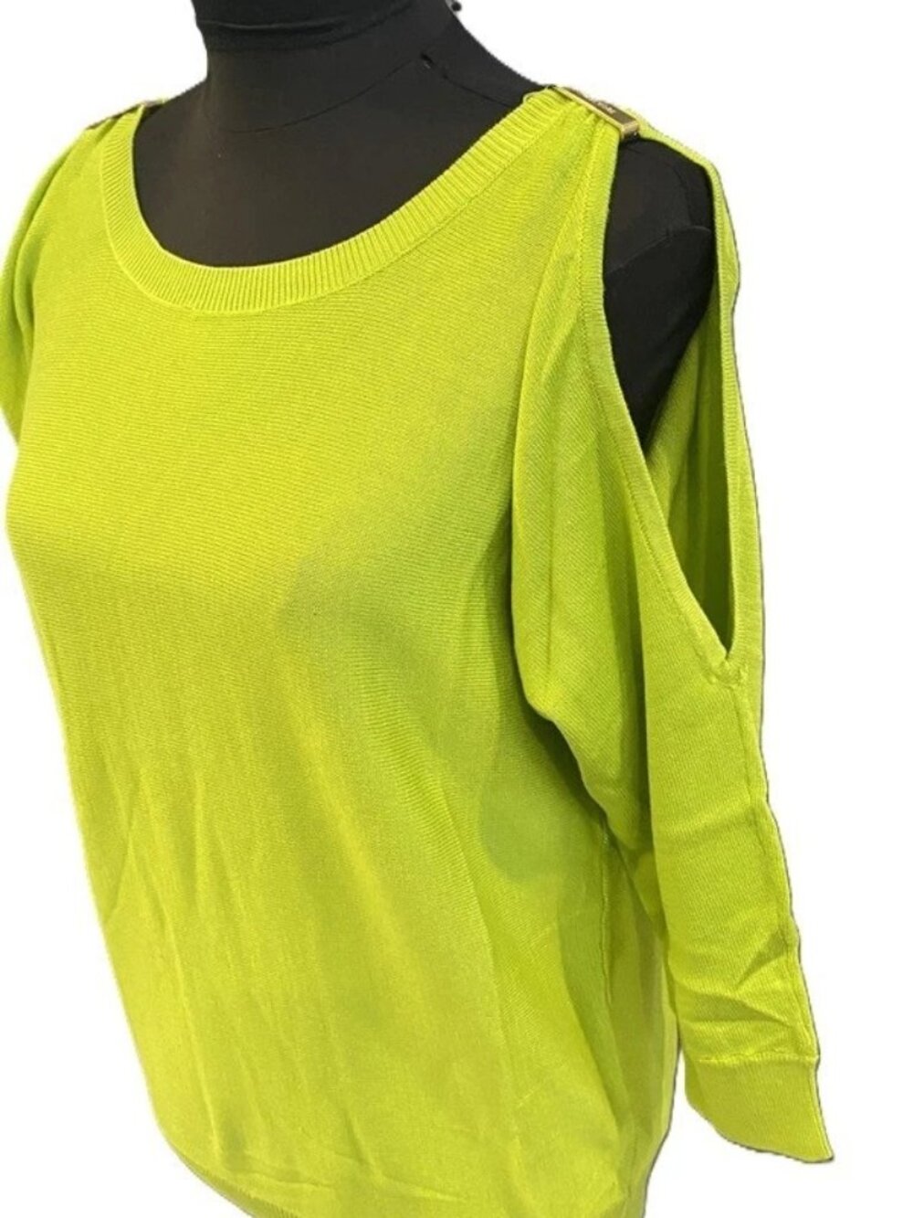 MICHAEL KORS Lime 3/4 Sleeve Cold Shoulder w/Rib Trimming MK Logo ( S ) NWT $99